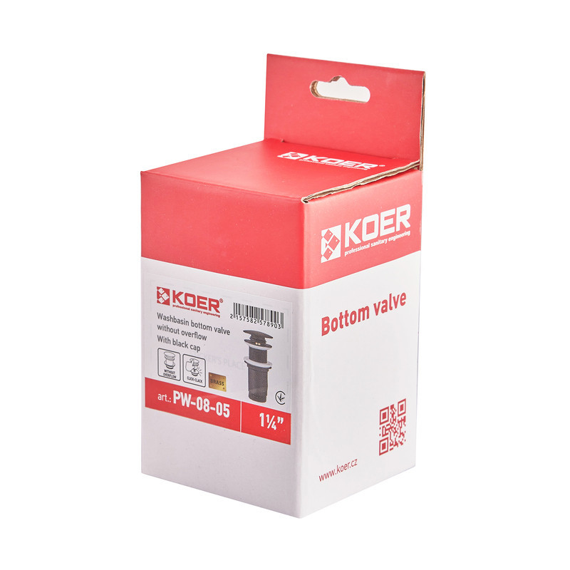 Донный клапан для раковины Koer PW-08-05 1 1/4'' без перелива автоматический СLICK-СLACK (Цвет черный) (KR5789) Киев - изображение 9