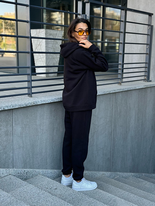 Теплый спортивный костюм женский на змейке Черный 50/52 Харьков - изображение 4