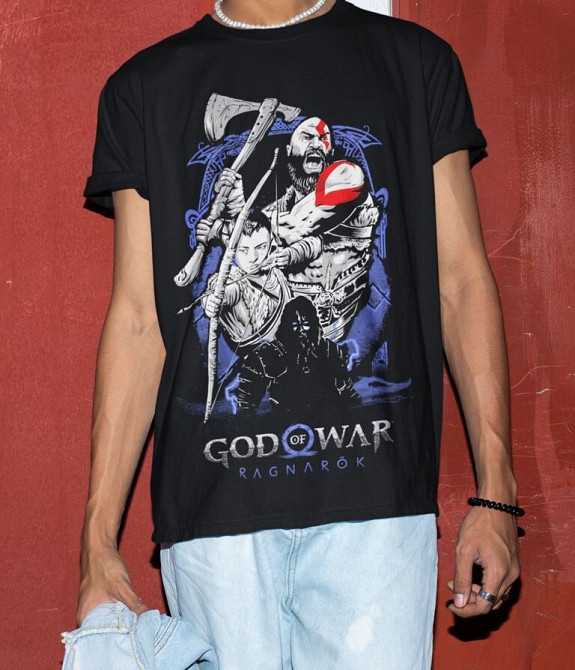 Футболка з аніме принтом Год Вар Кратос Гхост оверсайз (S/M/L) Чорний AnimeJ1060 Дніпро - фото 4