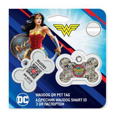 Адресник для животных WAUDOG Smart ID с QR паспортом "Чудо-женщина 2" кость 40х28 мм (0640-1013) Винница