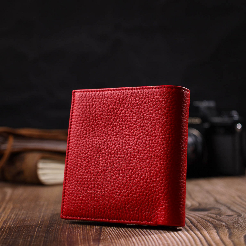 Яскравий жіночий гаманець із місткою монетницею на кнопці з натуральної шкіри Червоний (Tony Bellucci) Київ - фото 3