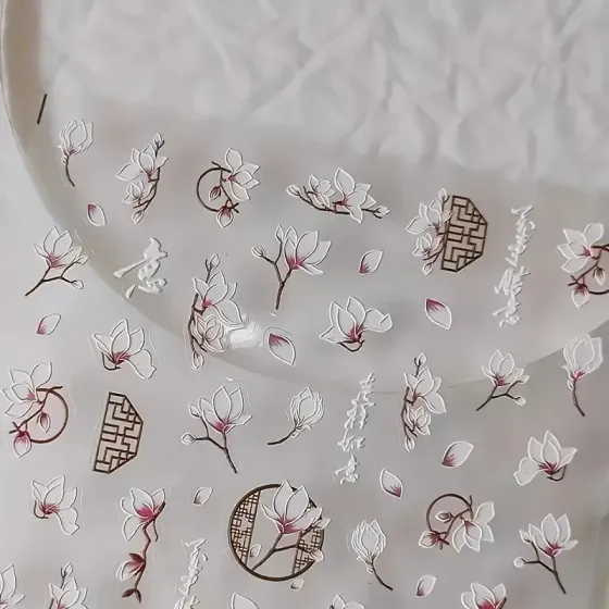 5D рельєфні наклейки для нігтів з лотосом – об’ємний дизайн манікюру Київ