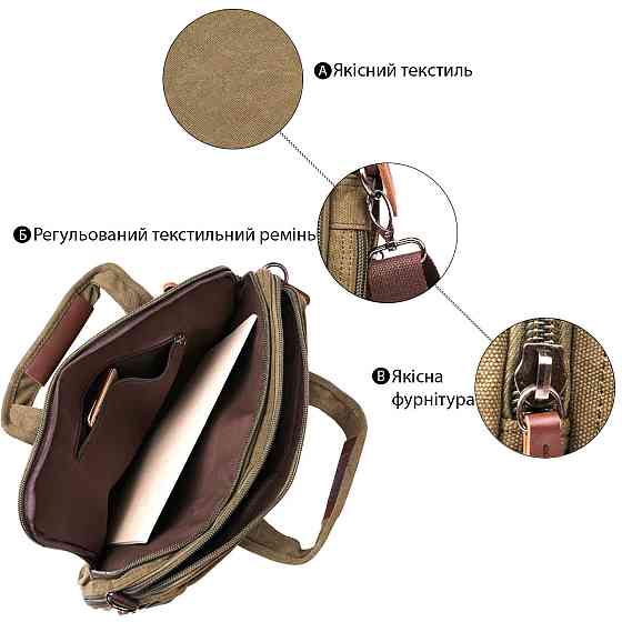 Сумка текстильна для ноутбука на два відділення Зелена (Vintage) Київ