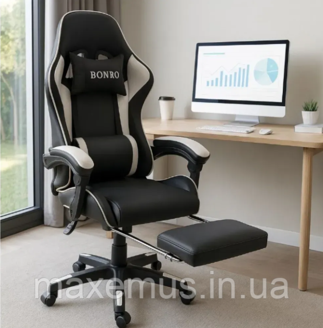 Кресло с регулировкой спинки B 9 4 5 с подставкой для ног кресло для геймера компьютерное белое Мостиська - фото 11
