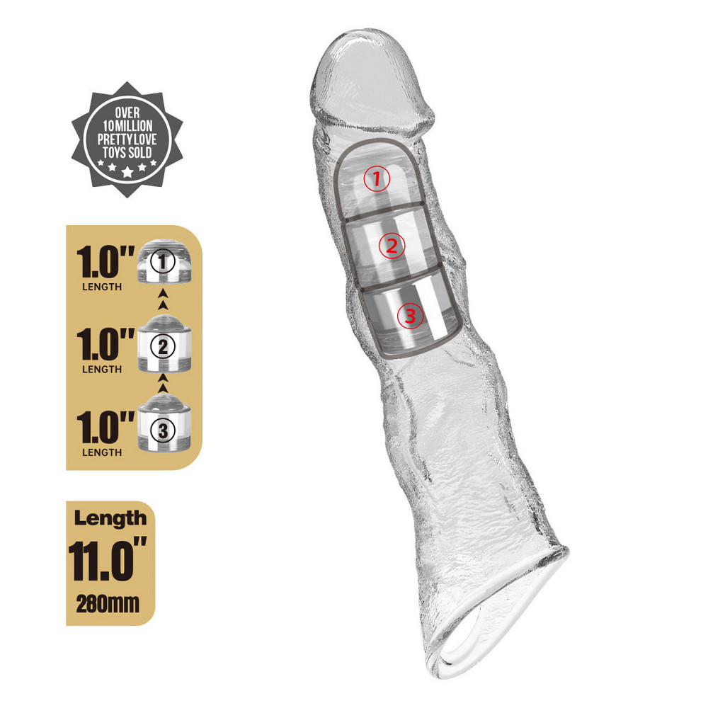 Подовжуюча насадка Pretty Love - Extension Penis Sleeve with Modular Length Blocks Clear, BI-026280M Sex Aura Київ - фото 2