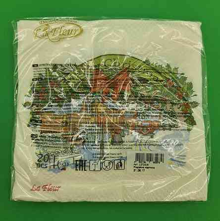 Двухслойная новогодняя салфетка (ЗЗхЗЗ, 20шт)  La FleurНГ Рождественская картина (122) (1 пачка) Харьков