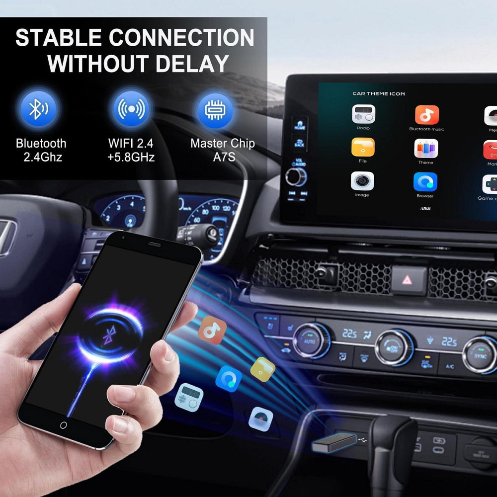 Беспроводной адаптер CarPlay и Android Auto 2 в 1 USB Type-C, Bluetooth, Wi-Fi 2.4G, Plug & Play, черный Киев - изображение 4