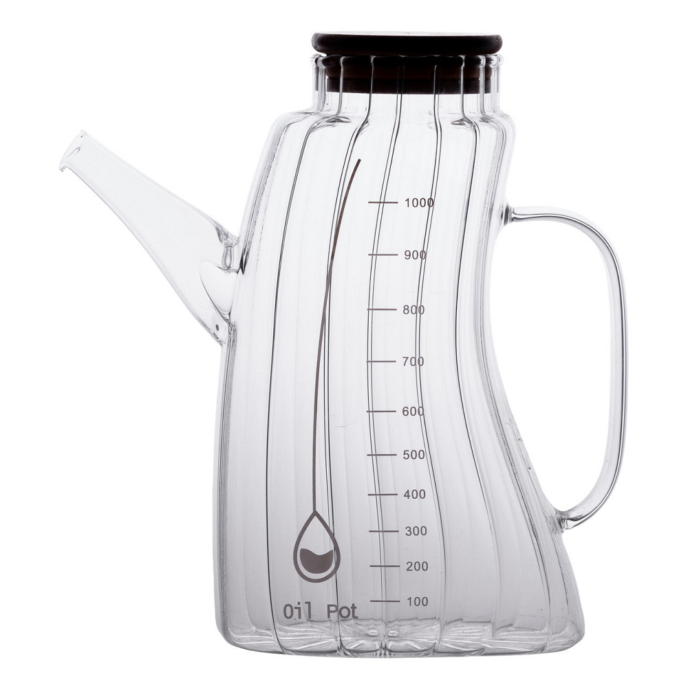 Скляна пляшка для олії 1 л з ручкою та кришкою з бамбука Київ - фото 4