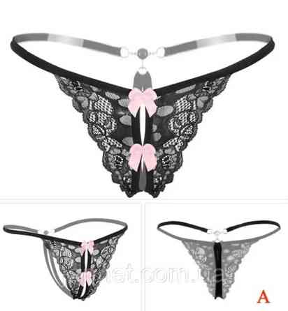 Еротичні трусики жіночі з мереживом чорні - розмір універсальний, резинка до 85см Київ