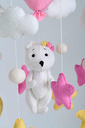 Дитячий мобіль на ліжечко для немовлят WooolyWool «Зайка на повітряній кульці» Київ - фото 4