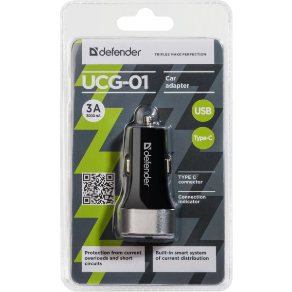 Автозарядка 2xUSB 27W (USB-C + USB-A) UCG-01 5V/5.4A Defender (83569) Київ - фото 2