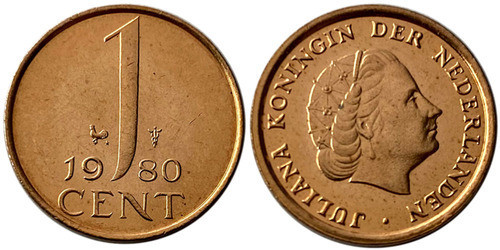 1 цент 1980 Нідерланди UNC Полтава - фото 1
