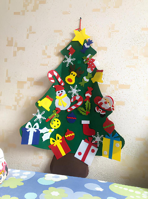 Фетровая Новогодняя елка Сделай сам RESTEQ 100х70 см. Елка на стену с игрушками на липучках. Елка настенная из фетра Киев - изображение 5