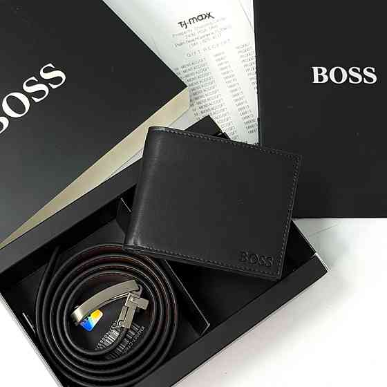 Чоловічий набір гаманець і пасок на подарунок Boss (208) Київ