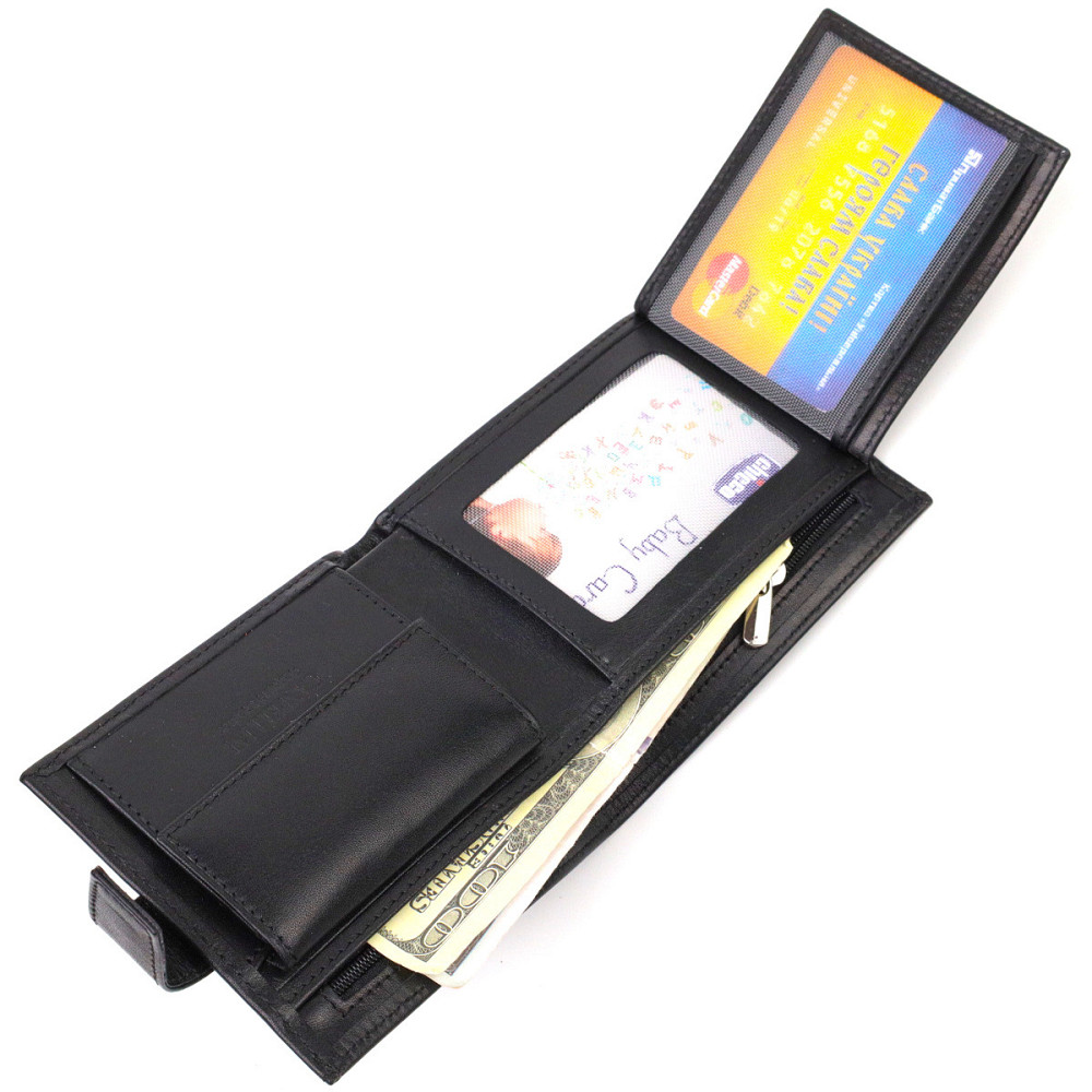 Стильний чоловічий гаманець з натуральної гладкої шкіри CANPELLINI 21880 Чорний Київ - фото 4