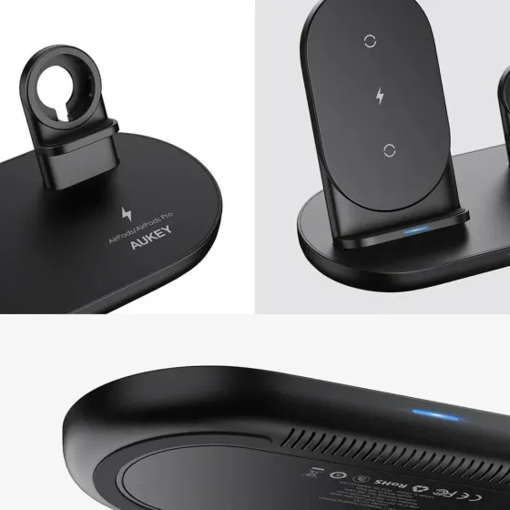 Бездротова зарядна станція 3 в 1 Aukey LC-A3 для iPhone, Apple Watch, AirPods Швидка зарядка Qi 10W Київ