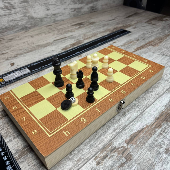 Настільна гра 3в1 шахи шашки нарди дерев’яний набір 34×34 см класичний комплект для дітей і дорослих Київ