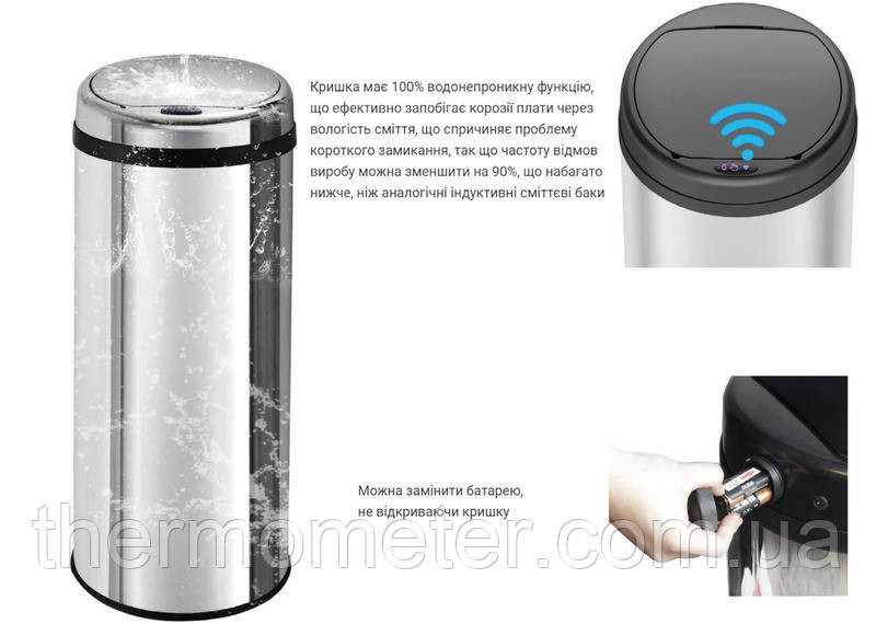 Мусорное ведро сенсорное круглое Mixxus Premium Ellipse-TC0109 Chrome-Black 9л (хром-черное) (MI7083) Киев - изображение 13