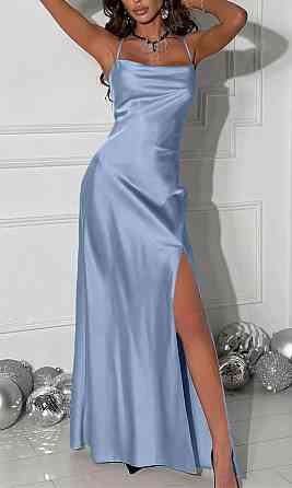 Жіноча стильна елегантна сукня з розрізом дабл сатин Блакитний, 46/48 Одеса