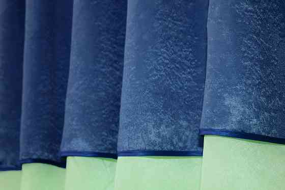 Кухонные шторы VR-Textil № 073к с ламбрекеном и подхватами салатовый с синим 270х170 см (52-0271) Киев