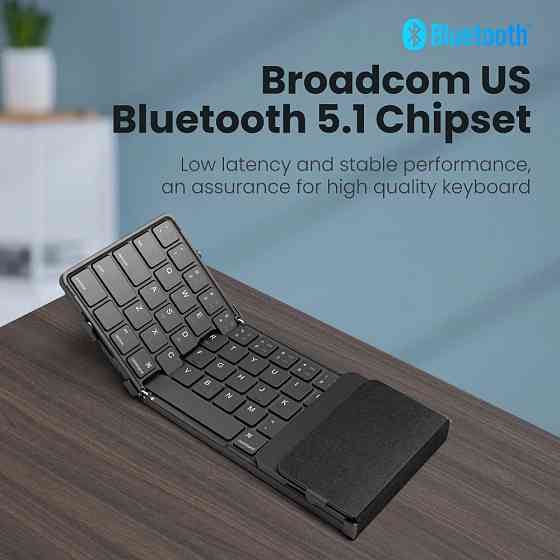 Складная беспроводная Bluetooth клавиатура Avatto B1053 с тачпад (Черная, en+ru) Николаев