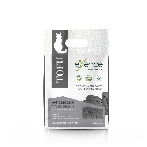 Наповнювач для котячого туалету Essence з тофу, з вугіллям, 6 л Київ - фото 3