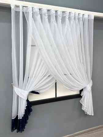 Кухонные шторки VR-Textil № 101к с подвязками белый с синим 310х170 см (52-1181) Киев