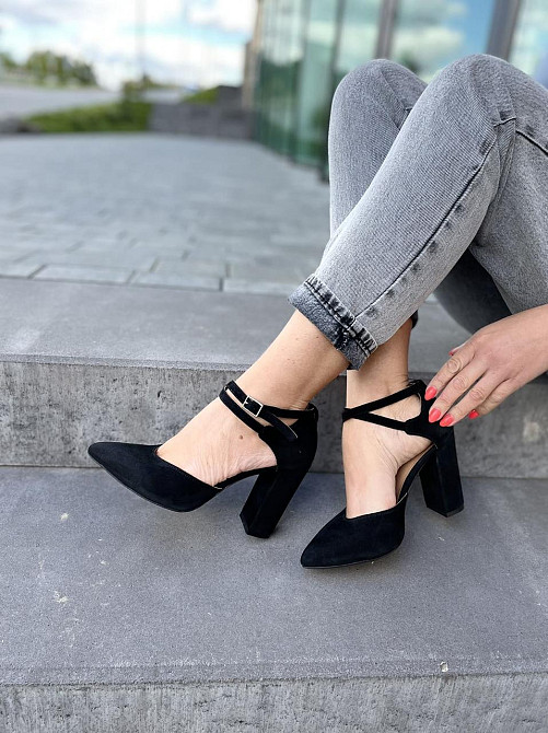 SANTINI Босоніжки жіночі чорні замшеві SANTINI 953589-21 літо, натуральна замша на підборах / С Коломыя - изображение 1