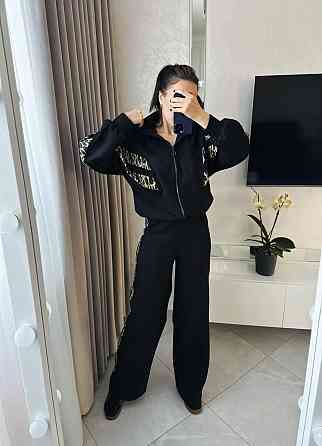 Жіночий стильний повсякденний костюм замша на дайвінзі Чорний, 54/56 Одеса