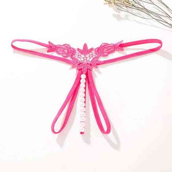 Стрінги з намистинками та квітами - Фуксія - S/M - Еротична білизна Вінниця