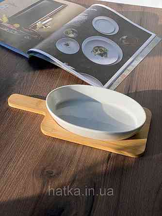 Тарілка сервірувальна з бамбуковою підставкою Olens "Білосніжна" 19*12 см h 3.5 см кераміка для дому та ресторану 102-1195 Київ
