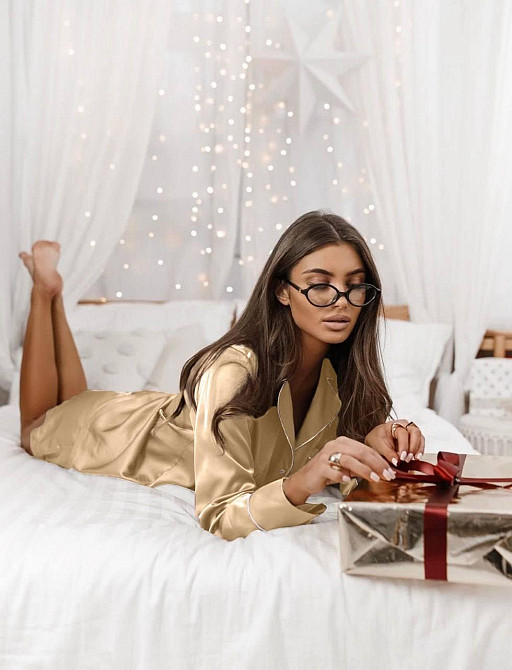 Женская базовая домашняя пижама турецкий шелк Бежевий Одесса - изображение 2