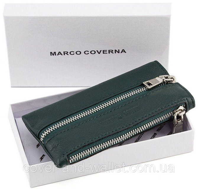 Зеленая кожаная ключница на молнии с карабинами Marco Coverna Киев - изображение 7
