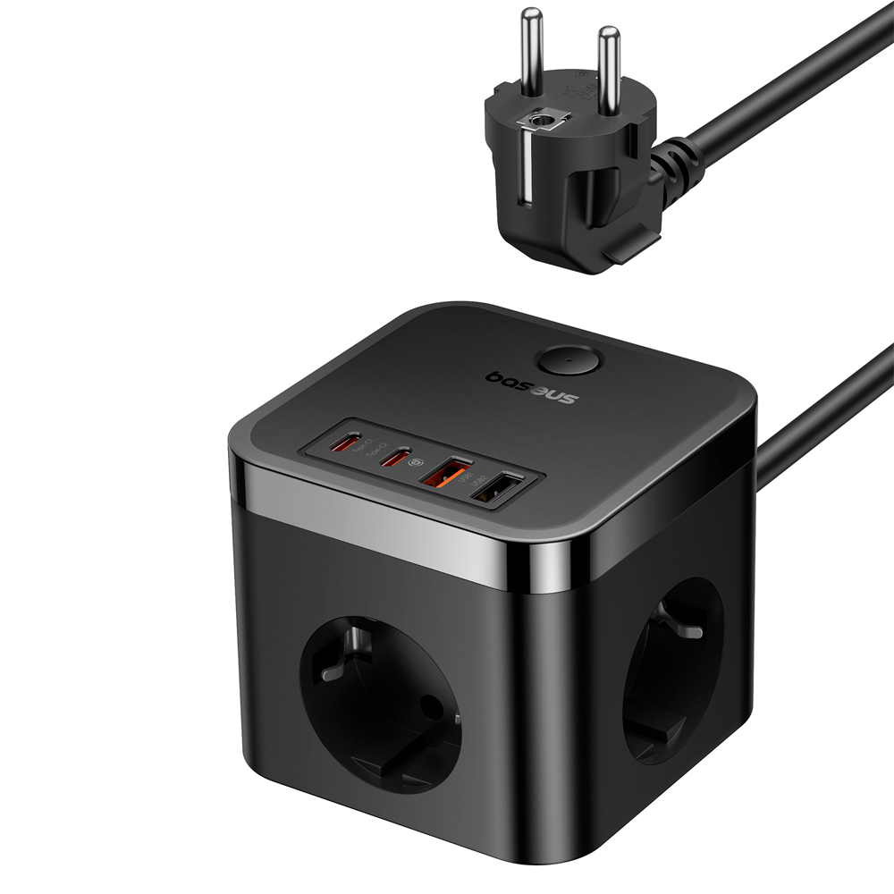 Мережевий зарядний пристрій Baseus PowerCombo Cube Power Strip 3AC+2U+2C 30W 1.5m EU Cluster Black Київ - фото 1