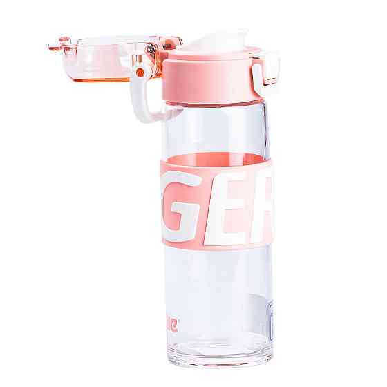 Happy Life Пляшка для води 460 мл скляна з пластиковою кришкою Рожевий HP17299P Київ