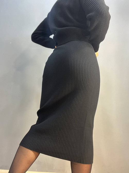 Юбка женская My fashion 6016 вязка рубчик ровная с ремнем 44-48 черная, черный, 44-48 Киев - изображение 2