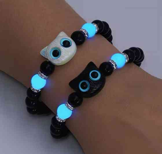 Парні браслети з котиками на резинці, світяться в темряві, набір 2 шт Київ