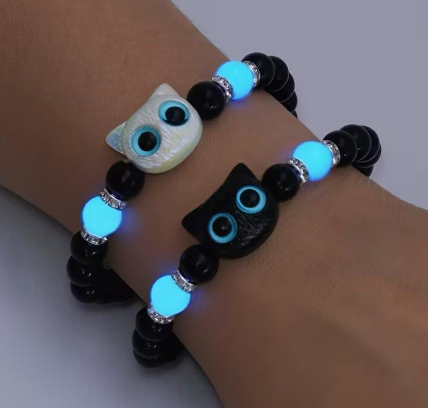 Парні браслети з котиками на резинці, світяться в темряві, набір 2 шт Київ - фото 3