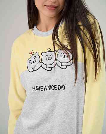 Жіноча піжама зі штанами Nicolette Три котики — Велюр 87125 S, Жовтий Київ