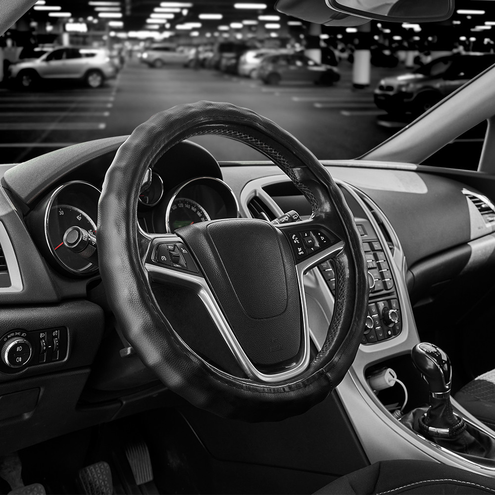 Чехол на руль Carlife 39 - 41см, экокожа, черный, один шов SW142L Львов - изображение 2