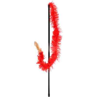 Игрушка для кошек Hippie Pet Удочка с длинными перьями красная 48 см (HIPCW2303034R) Винница