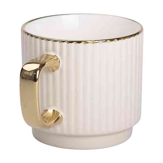 Фарфоровая чашка с золотым ободком и ручкой, бежевая Киев