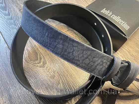 Стильный мужской ремень из кожи высокого качества цвета индиго 35мм PS Leather Киев
