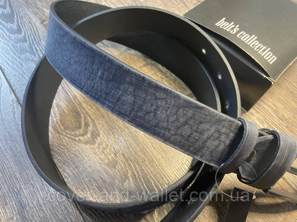 Стильный мужской ремень из кожи высокого качества цвета индиго 35мм PS Leather Киев - изображение 4