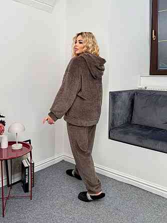 Женская уютная пижама двойка с капюшоном двусторонняя махра. Мокко, 50/52 Одесса