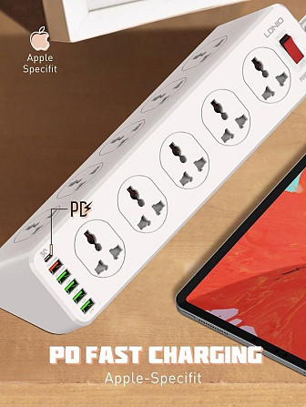 Мережевий подовжувач LDNIO 10 Розеток, 5 USB, 1 Type-C SC10610 (Білий, 2м) Миколаїв - фото 8