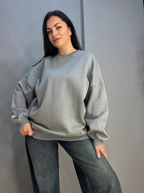 Свитшот женский DAVRAS 8174 оверсайз удлиненная надпись на спине CHICAGO утепленный на флисе one size серый, серый, one size Киев - изображение 6