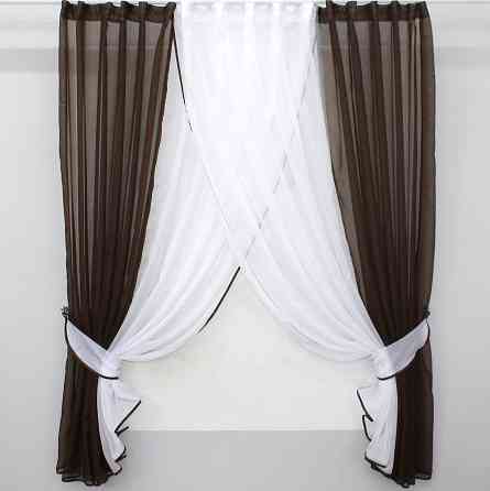 Кухонные шторки VR-Textil № 096к с подвязками венге с белым 400х170 см (52-0238) Киев