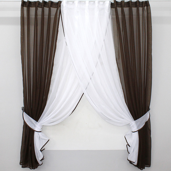 Кухонные шторки VR-Textil № 096к с подвязками венге с белым 400х170 см (52-0238) Киев - изображение 1