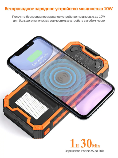 Зарядний пристрій на сонячних батареях iBattery YD-888KW 30000mAh з ліхтариком та бездротовою зарядкою Вінниця - фото 4